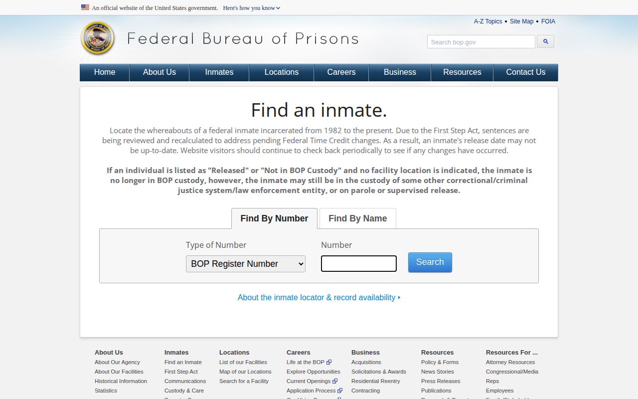 Banner County record search distinction shown by the federal BOP inmate locator