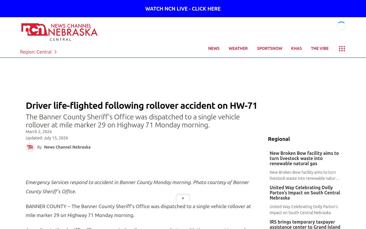 Banner County crime-news record source example from News Channel Nebraska